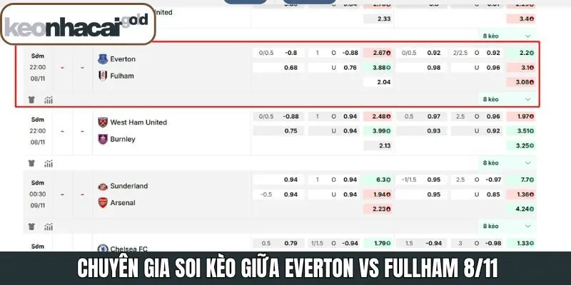 Soi kèo Everton vs Fulham 8/11 về tỷ lệ cược